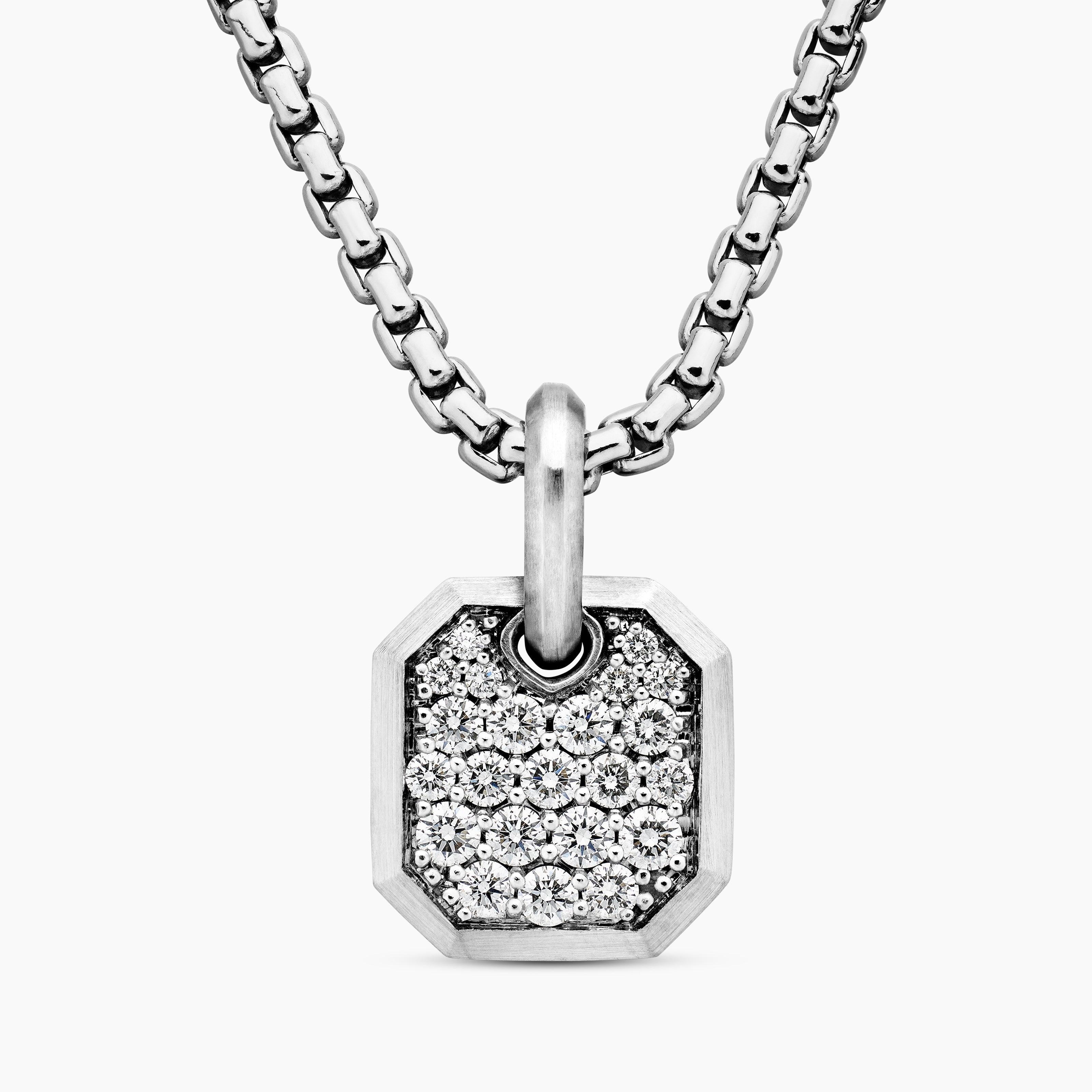 Mens Octagonal Amulet in 18K White Gold with Diamonds, 15mm