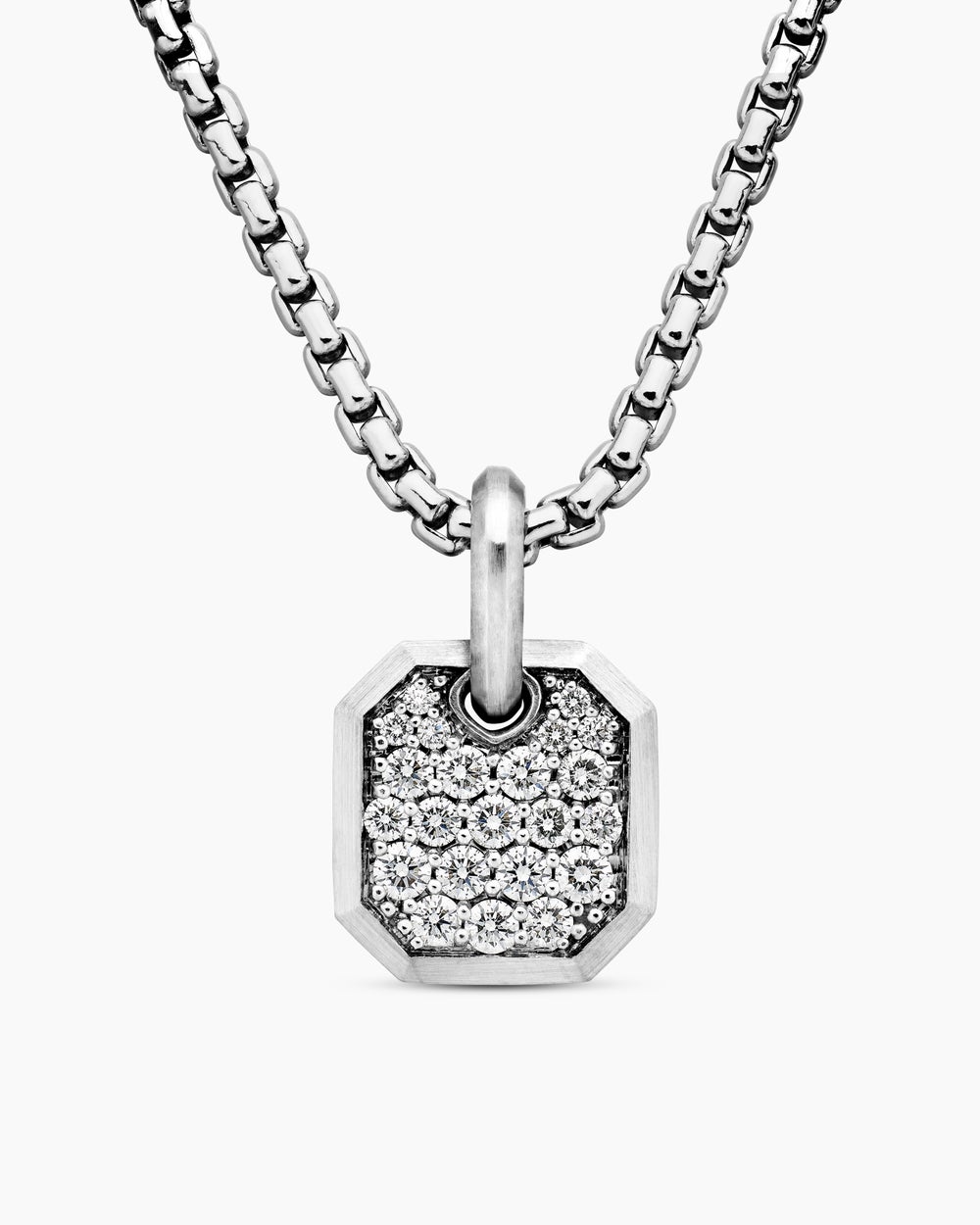 Mens Octagonal Amulet in 18K White Gold with Diamonds, 15mm