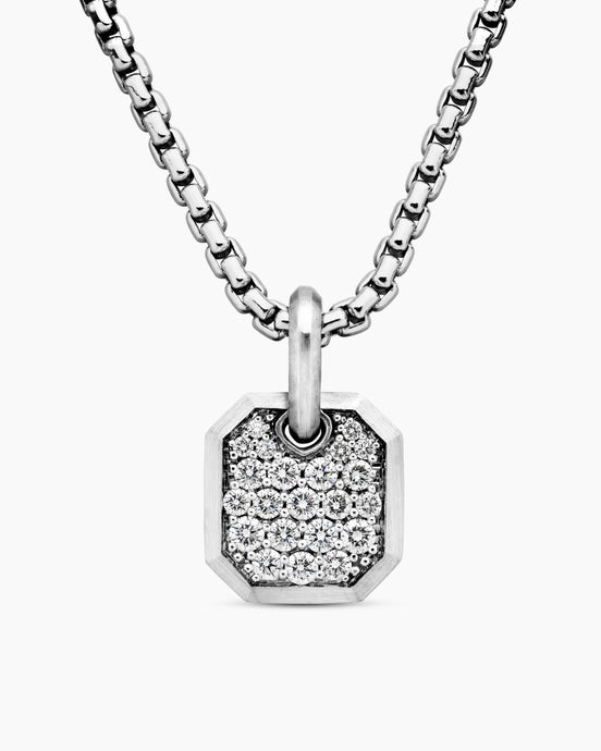 Octagonal Amulet in 18K White Gold with Diamonds, 15mm