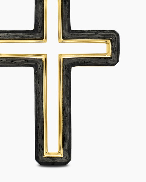 Mens Forged Carbon Cross Pendant in 18K Yellow Gold, 37mm