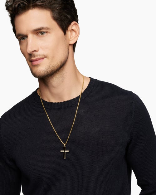 Mens Forged Carbon Cross Pendant in 18K Yellow Gold, 37mm
