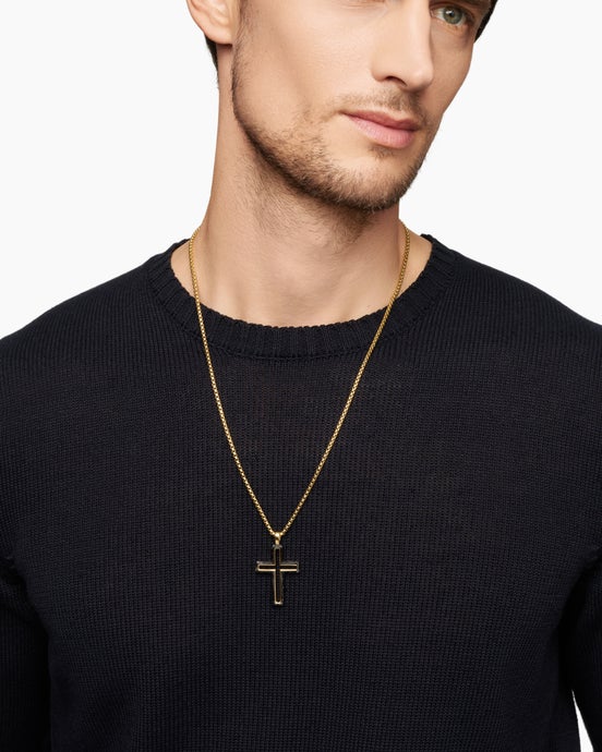 Forged Carbon Cross Pendant in 18K Yellow Gold, 37mm