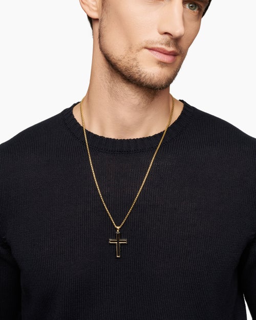 Mens Forged Carbon Cross Pendant in 18K Yellow Gold, 37mm