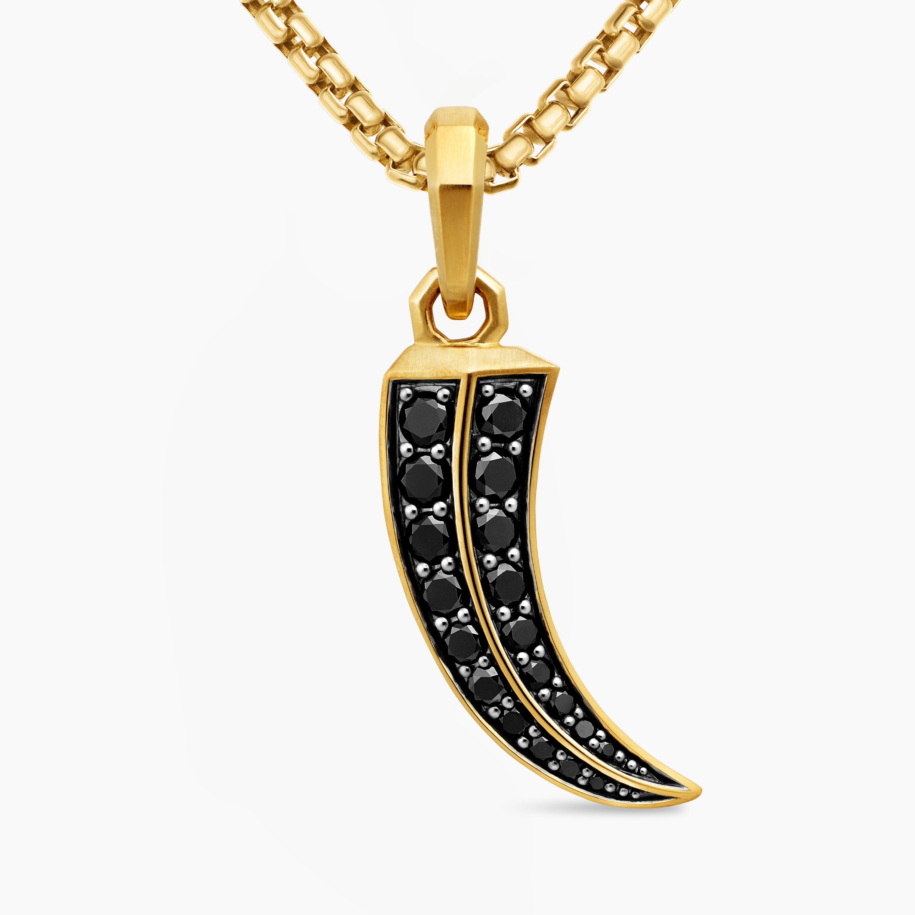 Mens Claw Amulet in 18K Yellow Gold with Black Diamonds, 25mm