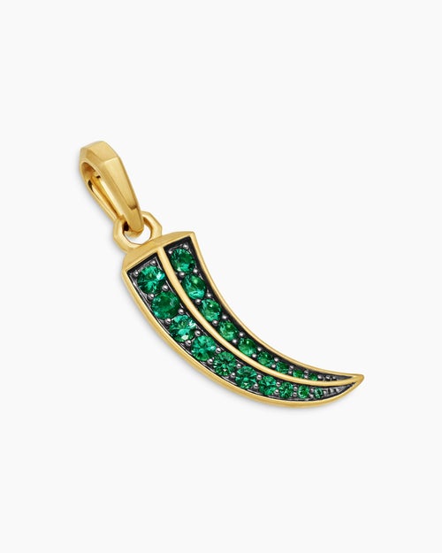 Mens Claw Amulet in 18K Yellow Gold with Emeralds, 25mm
