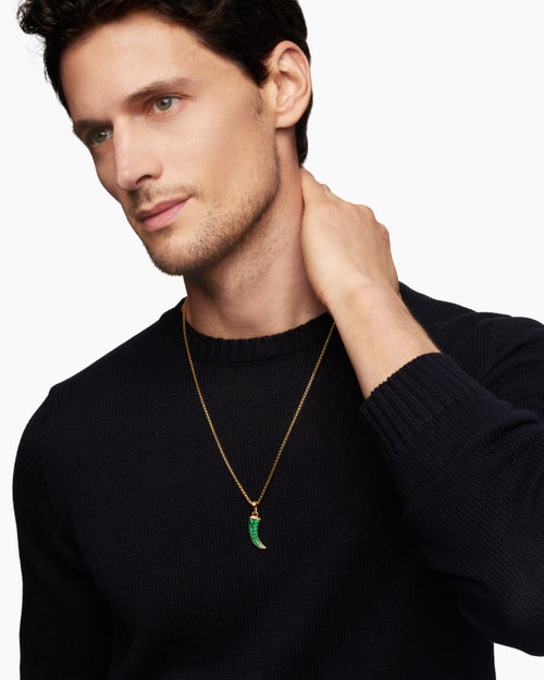 Mens Claw Amulet in 18K Yellow Gold with Emeralds, 25mm