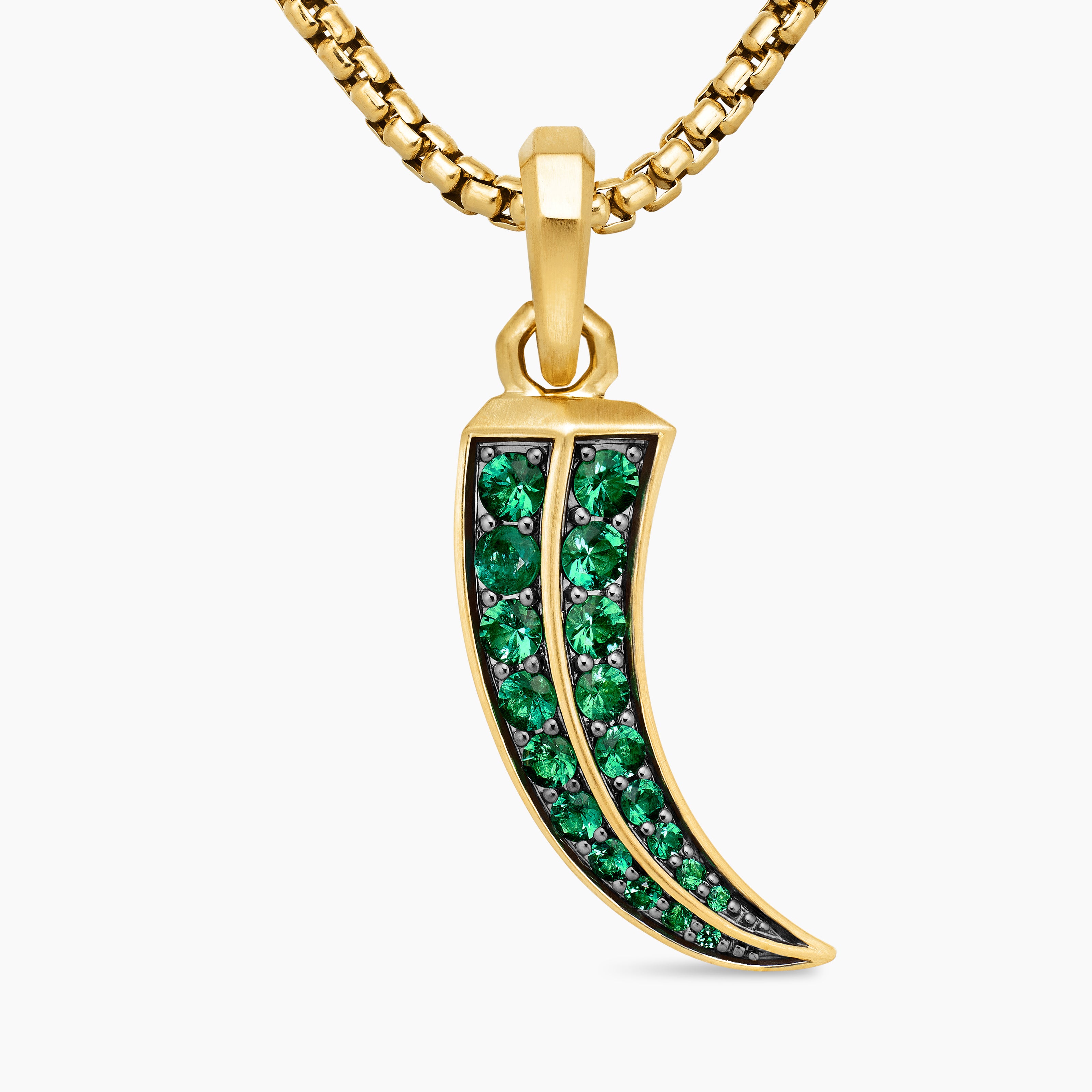 Mens Claw Amulet in 18K Yellow Gold with Emeralds, 25mm