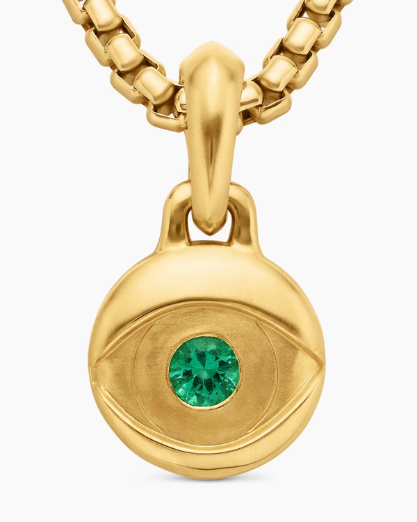 Evil Eye Amulet in 18K Yellow Gold with Emerald, 14.5mm