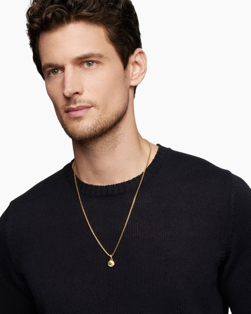 Mens Evil Eye Amulet in 18K Yellow Gold with Emerald, 14.5mm