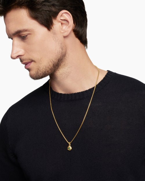 Mens Evil Eye Amulet in 18K Yellow Gold with Emerald, 14.5mm