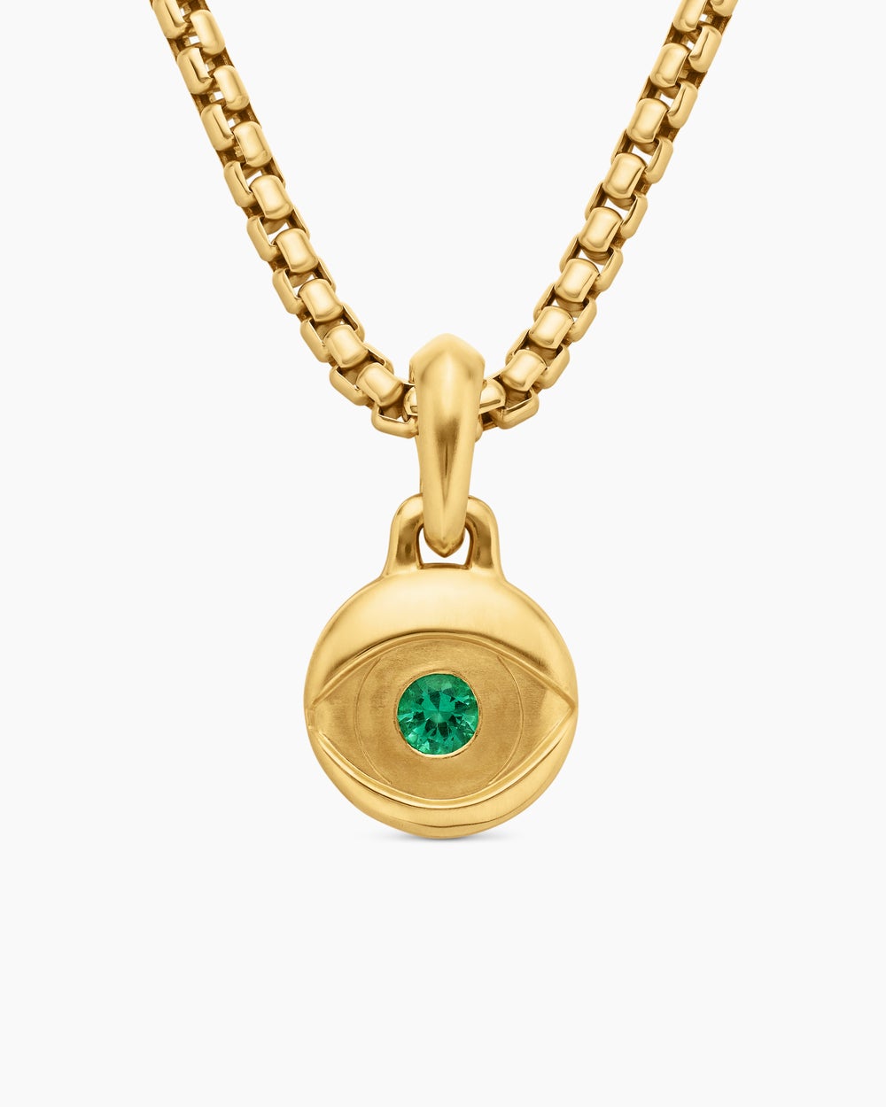 Mens Evil Eye Amulet in 18K Yellow Gold with Emerald, 14.5mm