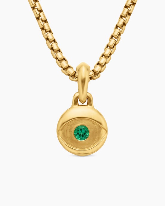 Evil Eye Amulet in 18K Yellow Gold with Emerald, 14.5mm