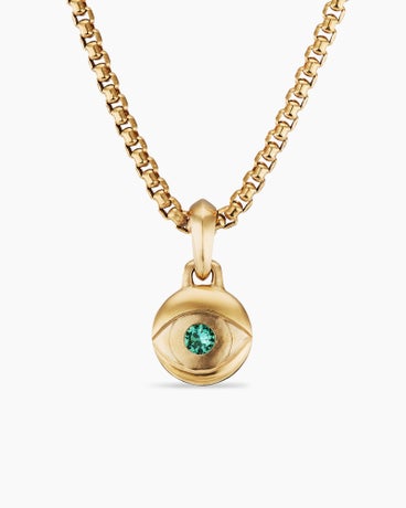 Evil Eye Amulet in 18K Yellow Gold with Emerald, 14.5mm