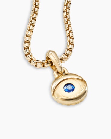 Amulette mauvais œil en or jaune 18 carats avec saphirs bleus, 14,5 mm