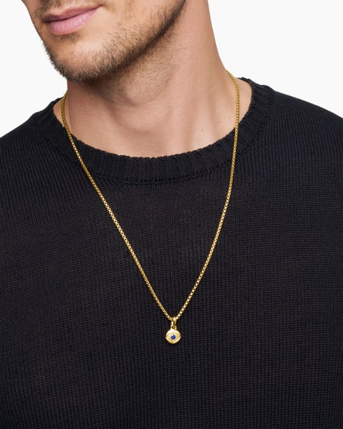 Mens Evil Eye Amulet in 18K Yellow Gold with Blue Sapphire, 14.5mm