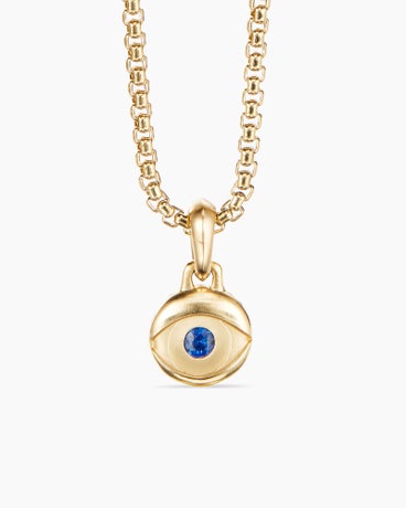 Evil Eye Amulet in 18K Yellow Gold with Blue Sapphire, 14.5mm