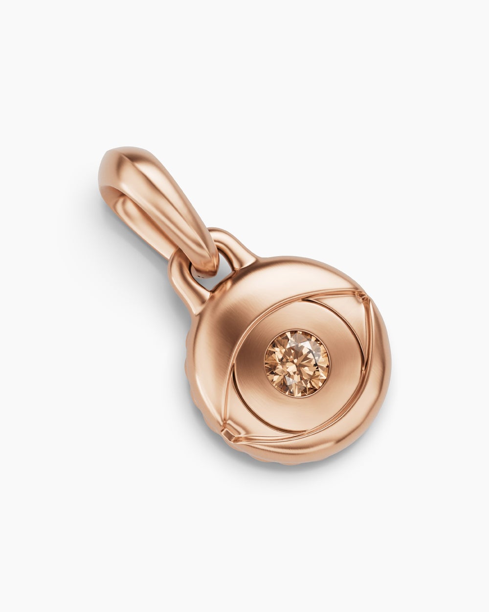Mens Evil Eye Amulet in 18K Rose Gold with Cognac Diamond, 15mm
