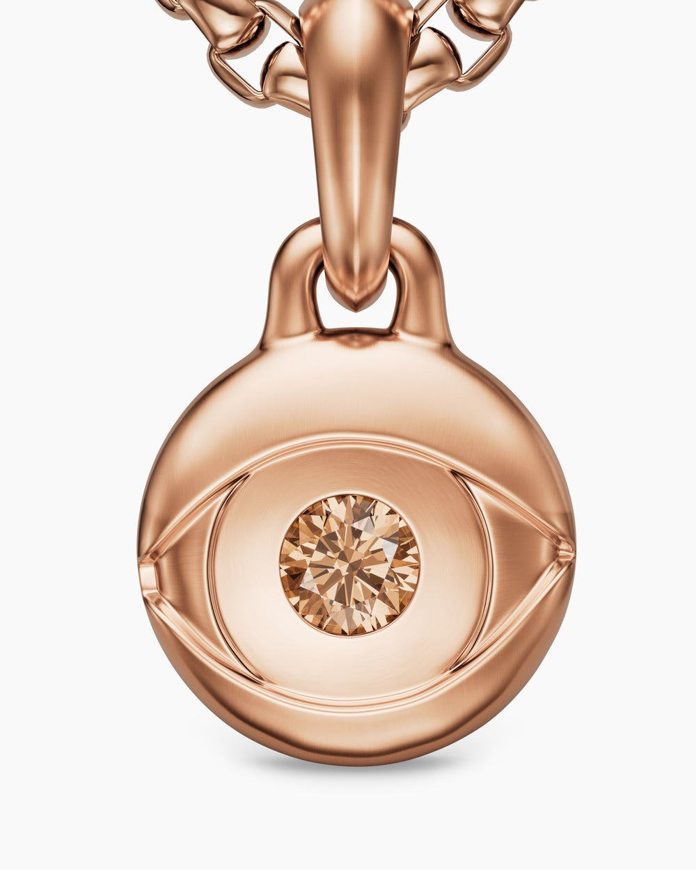 Mens Evil Eye Amulet in 18K Rose Gold with Cognac Diamond, 15mm