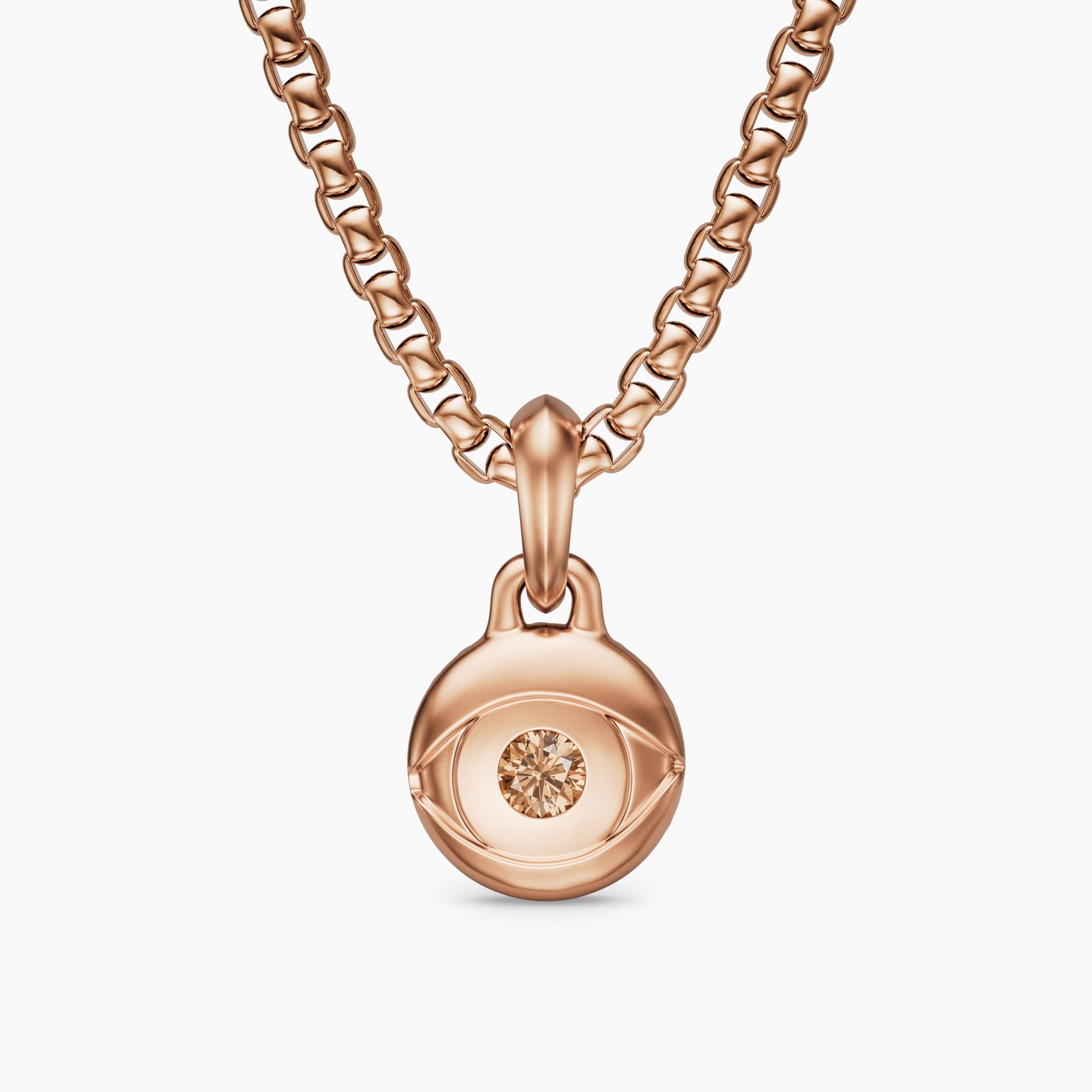 Mens Evil Eye Amulet in 18K Rose Gold with Cognac Diamond, 15mm