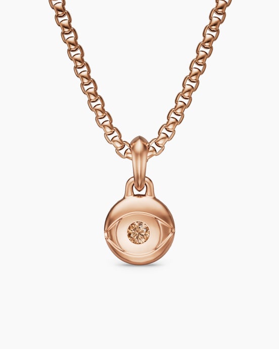 Evil Eye Amulet in 18K Rose Gold with Cognac Diamond, 15mm