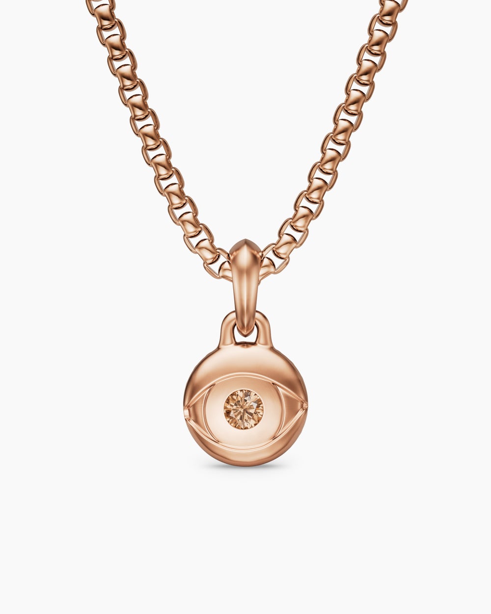 Mens Evil Eye Amulet in 18K Rose Gold with Cognac Diamond, 15mm