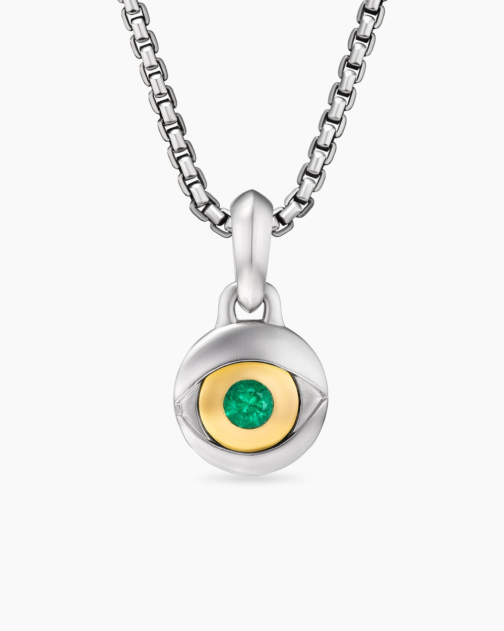 Amulette mauvais œil en argent sterling avec or jaune 18 carats et émeraude, 14,5 mm hommes