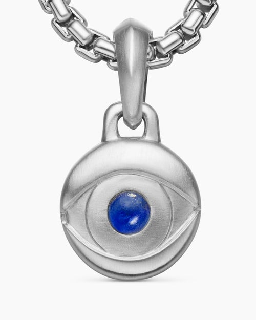 Mens Evil Eye Amulet in Sterling Silver with Lapis, 14.5mm
