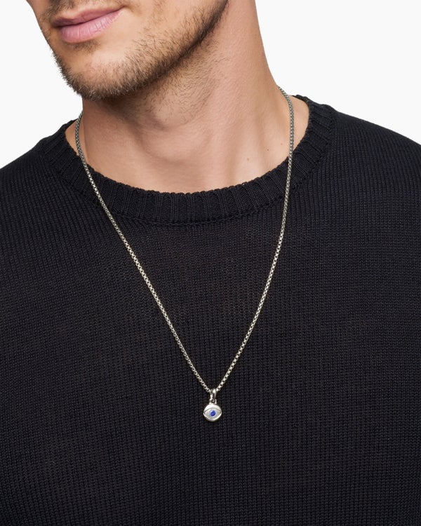 Evil Eye Amulet in Sterling Silver with Lapis, 14.5mm