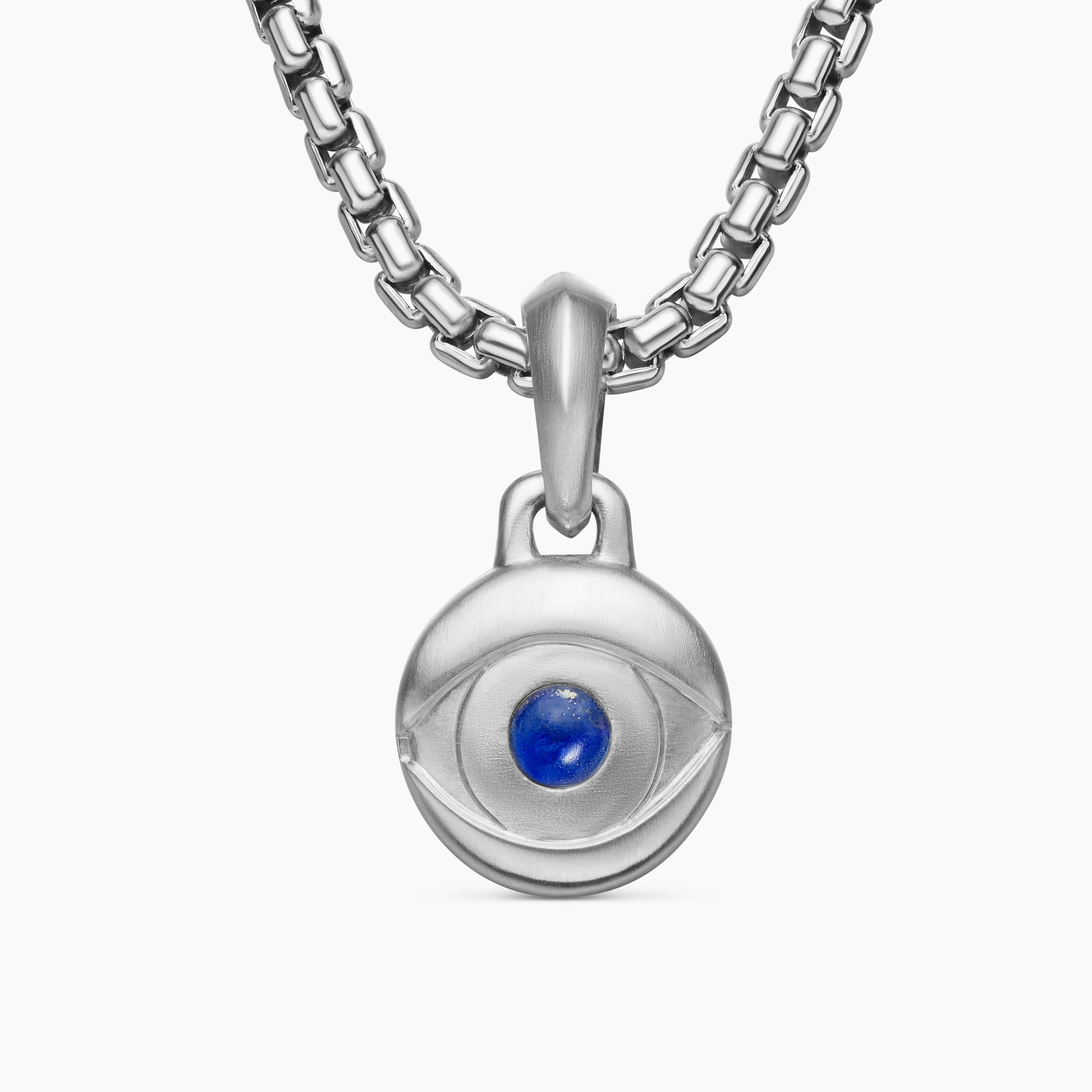 Mens Evil Eye Amulet in Sterling Silver with Lapis, 14.5mm