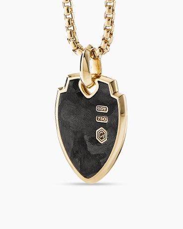 Waves Shield Pendant in 18K Yellow Gold with Forged Carbon, 32mm