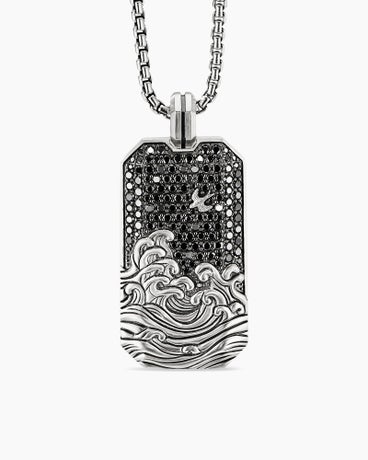 Waves Tag in Sterling Silver with Black Diamonds, 50mm