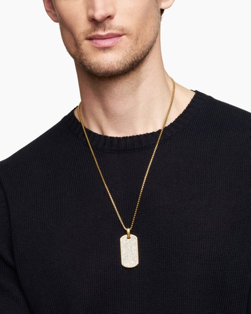 Mens Chevron Tag in 18K Yellow Gold with Diamonds, 42mm