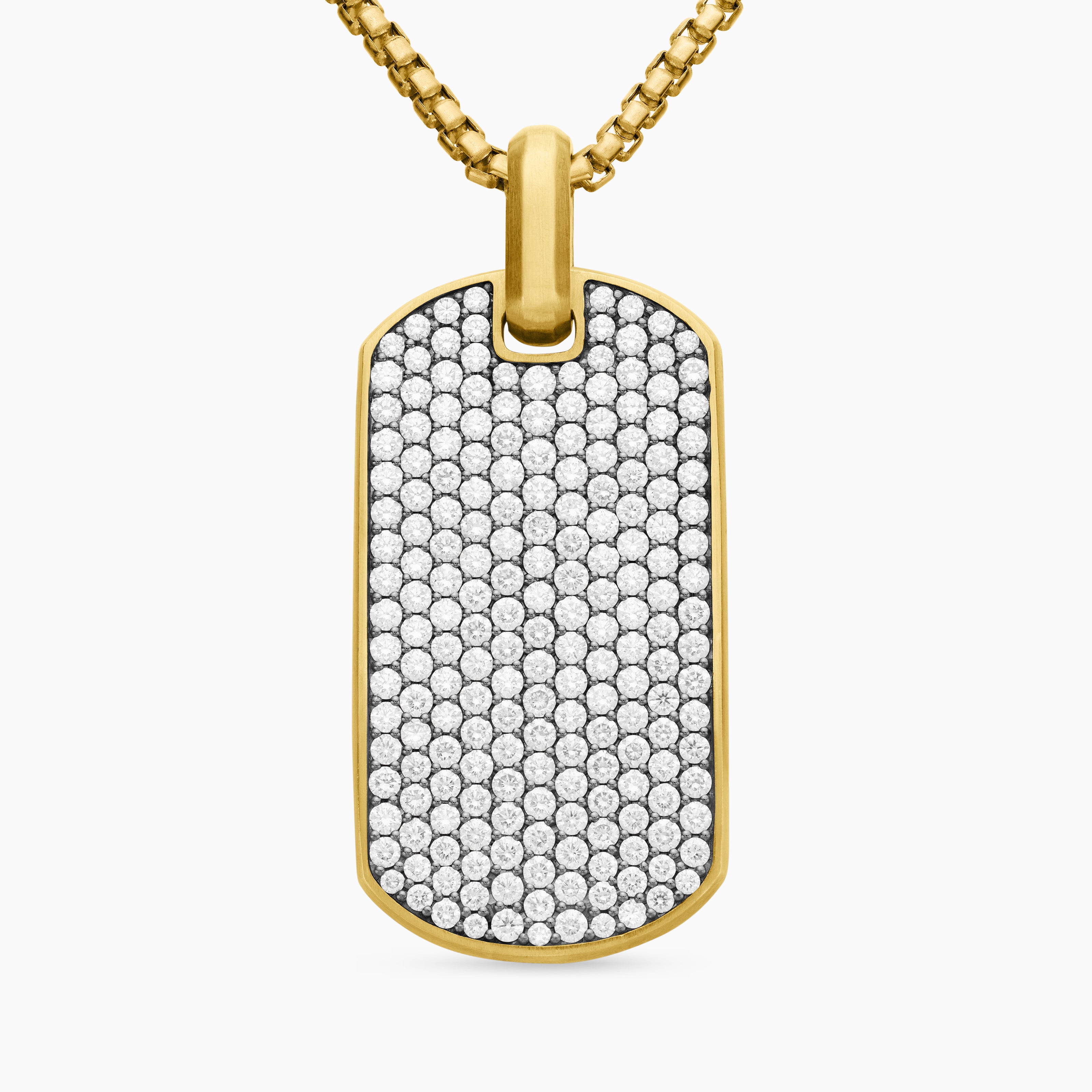 Mens Chevron Tag in 18K Yellow Gold with Diamonds, 42mm