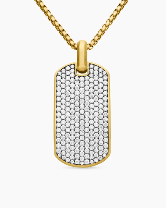 Chevron Tag in 18K Yellow Gold with Diamonds, 42mm