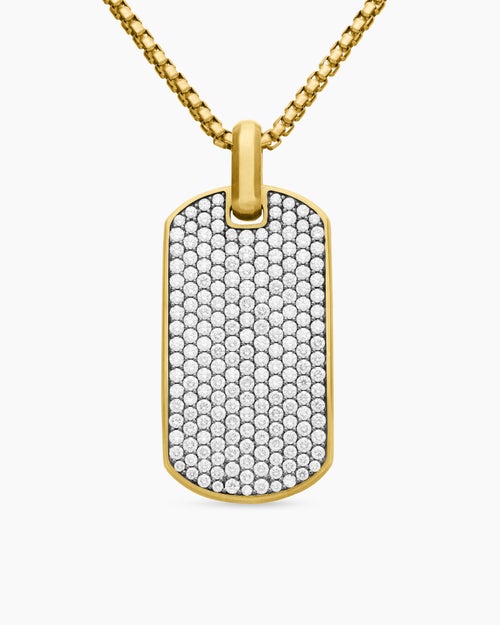 Mens Chevron Tag in 18K Yellow Gold with Diamonds, 42mm