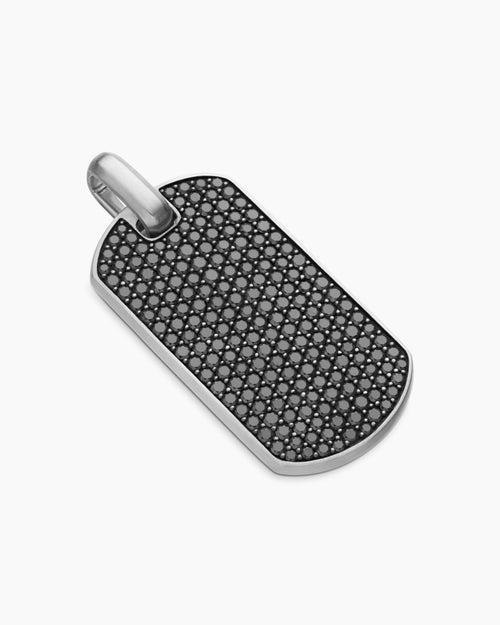 Mens Chevron Tag in Sterling Silver with Black Diamonds, 42mm