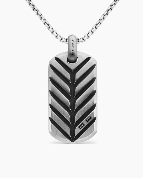 Mens Chevron Tag in Sterling Silver with Black Diamonds, 42mm