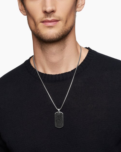 Mens Chevron Tag in Sterling Silver with Black Diamonds, 42mm