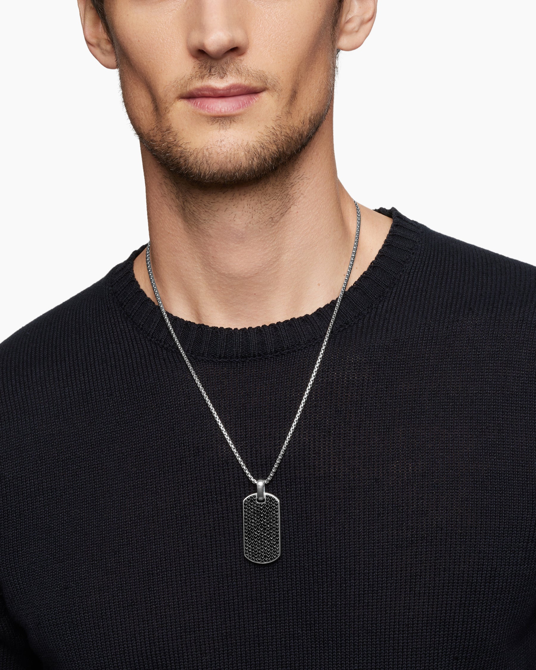 David Yurman Chevron Tag: Silver Black Diamonds