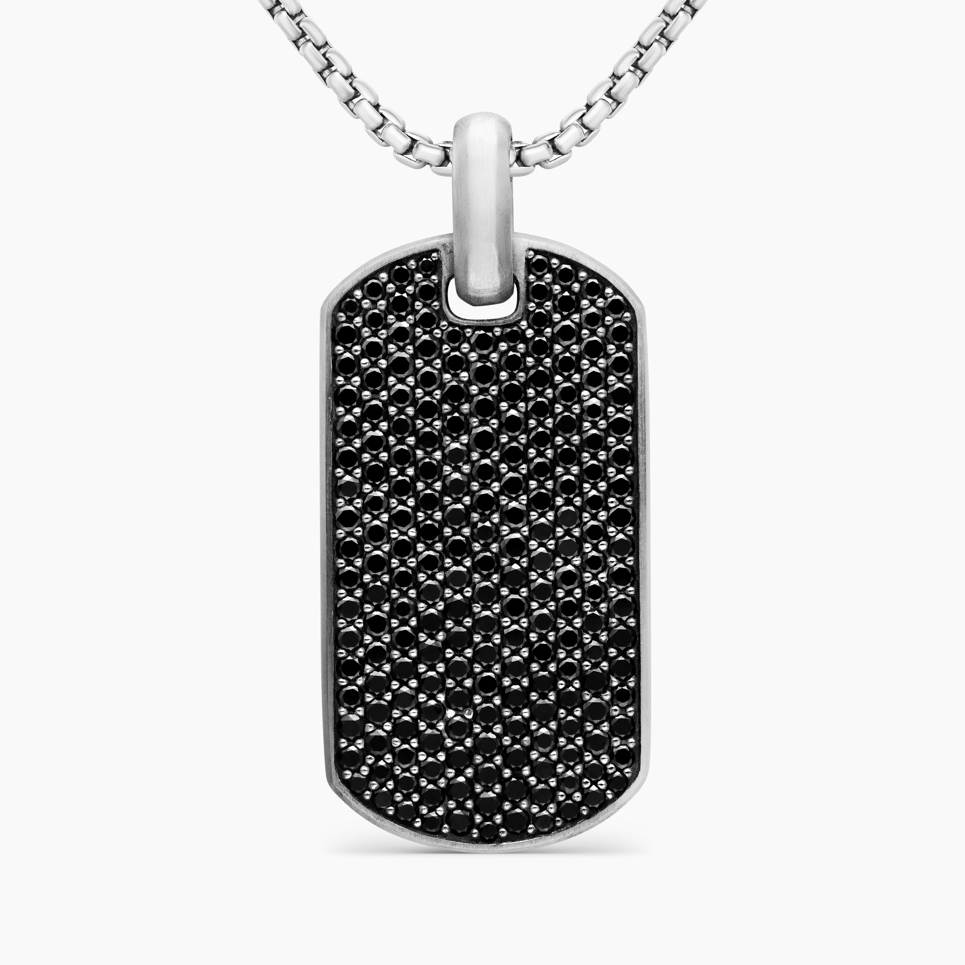 Mens Chevron Tag in Sterling Silver with Black Diamonds, 42mm