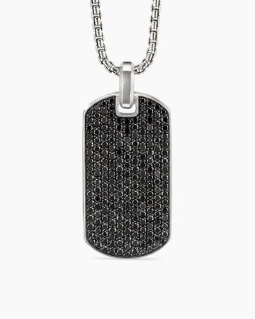 Chevron Tag in Sterling Silver with Black Diamonds, 42mm