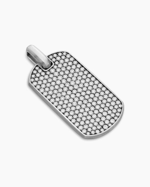 Mens Chevron Tag in Sterling Silver with Diamonds, 42mm