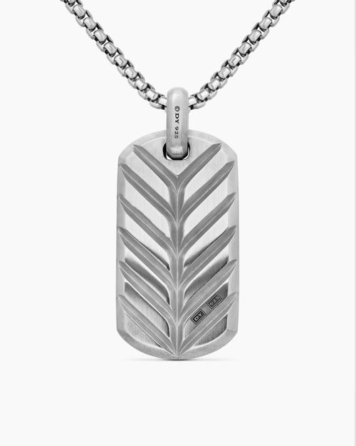Mens Chevron Tag in Sterling Silver with Diamonds, 42mm