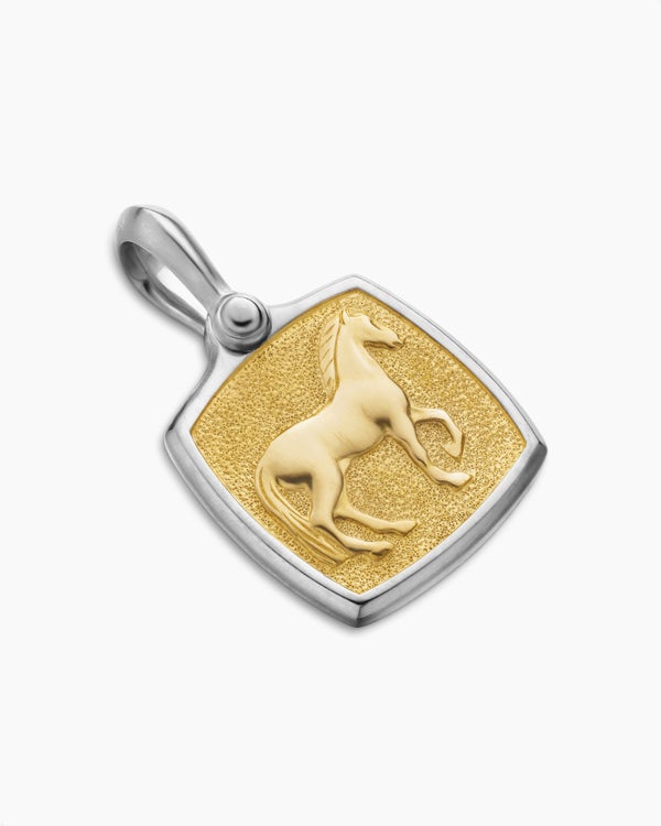 Amulette cheval Petrvs® en argent sterling avec or jaune 18 carats, 19 mm