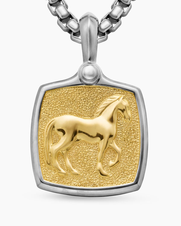 Amulette cheval Petrvs® en argent sterling avec or jaune 18 carats, 19 mm