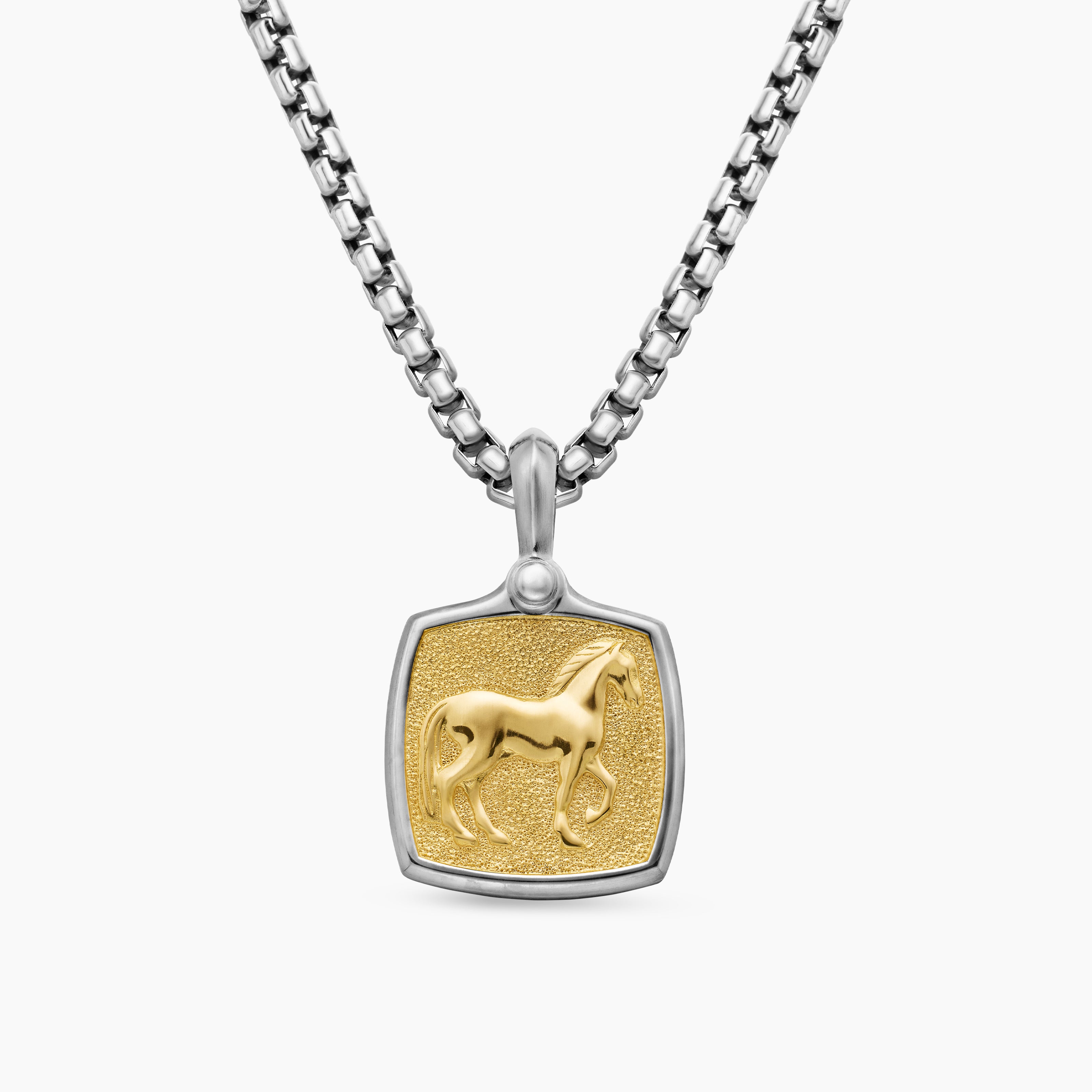 Mens Petrvs&reg; Horse Amulet in Sterling Silver with 18K Yellow Gold, 19mm