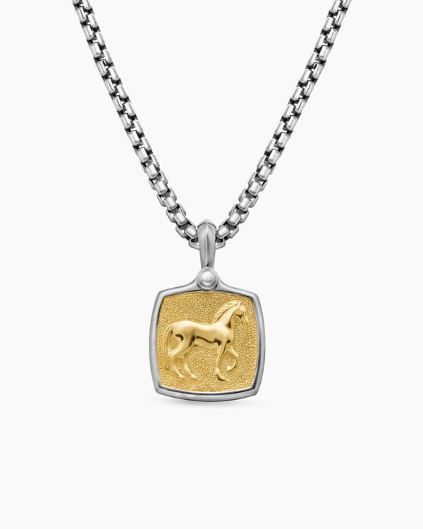 Amulette cheval Petrvs® en argent sterling avec or jaune 18 carats, 19 mm