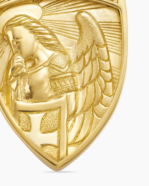 Mens St. Michael Amulet in 18K Yellow Gold, 26mm