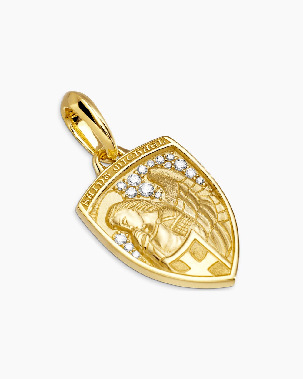 Mens St. Michael Amulet in 18K Yellow Gold with Diamonds, 26mm