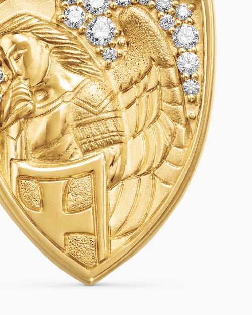 Mens St. Michael Amulet in 18ct Yellow Gold with Diamonds, 26mm